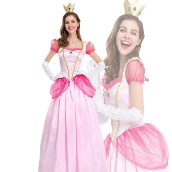 XYYEA Princess Peach Costume Super Mario Dress with Crown Accessories for Women