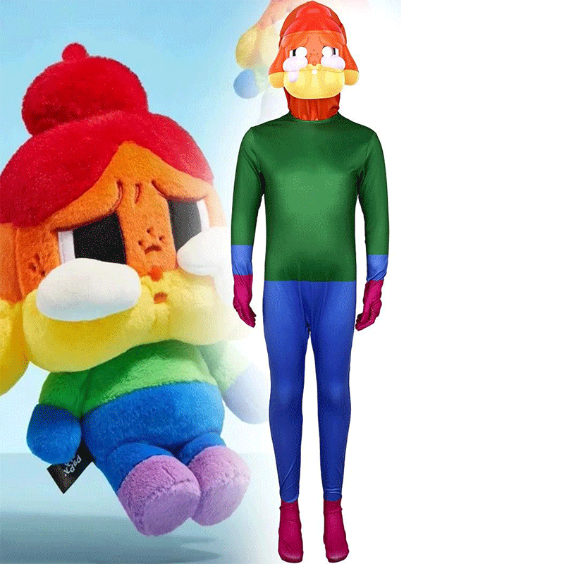 XYYEA Halloween Costume Pop Mart Rainbow Weeping Doll Cosplay Costume Jumpsuit Dodo Girl