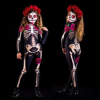 Halloween Scary Skeleton Costume Kids Family Horror Skull Jumpsuit Carnival Party