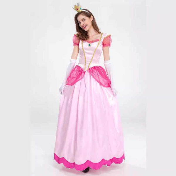 XYYEA Princess Peach Costume Super Mario Dress with Crown Accessories for Women