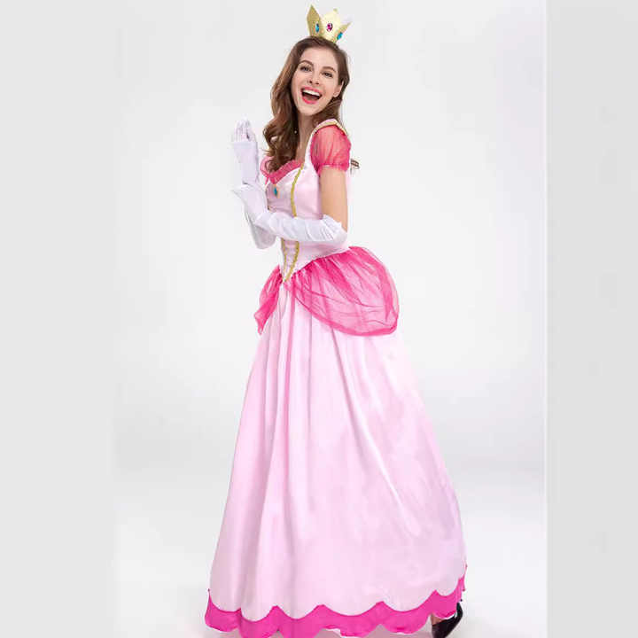 XYYEA Princess Peach Costume Super Mario Dress with Crown Accessories for Women