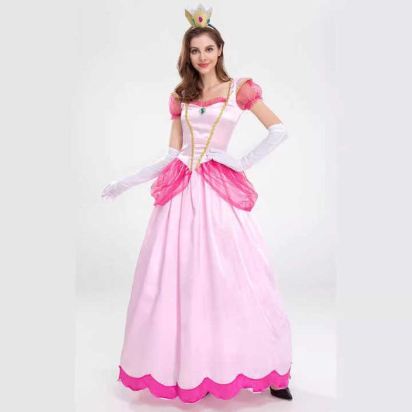 XYYEA Princess Peach Costume Super Mario Dress with Crown Accessories for Women