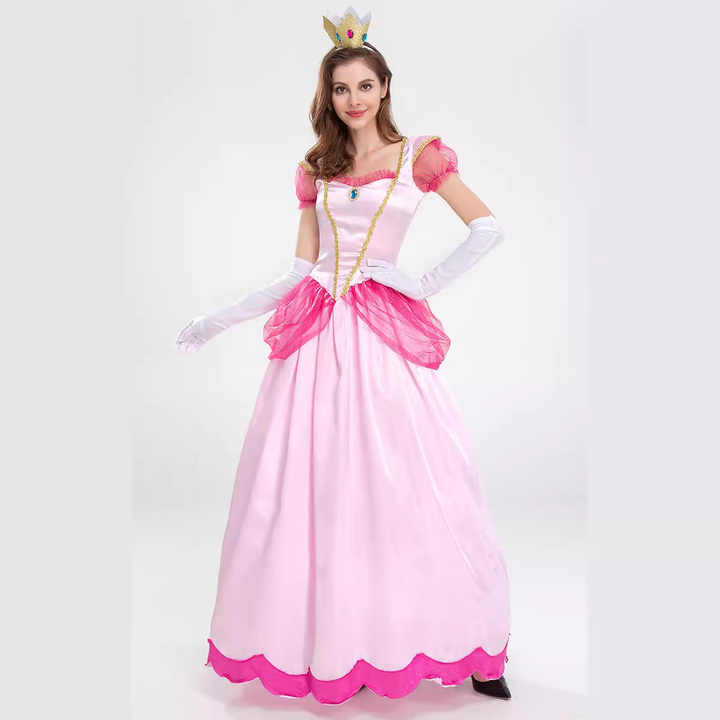 XYYEA Princess Peach Costume Super Mario Dress with Crown Accessories for Women