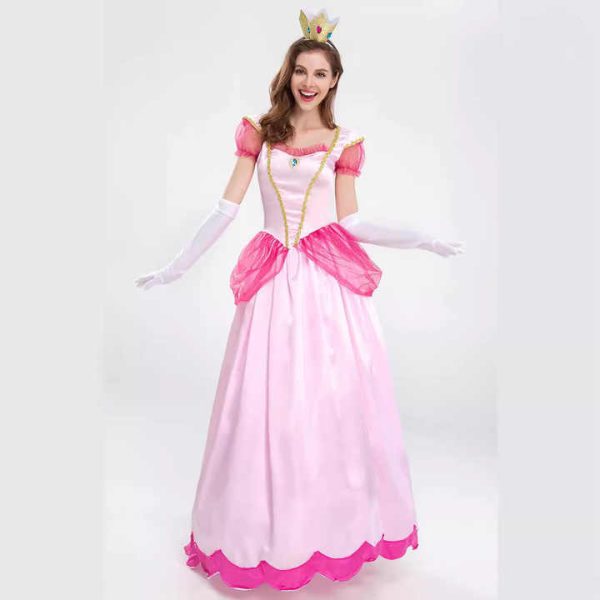 XYYEA Princess Peach Costume Super Mario Dress with Crown Accessories for Women