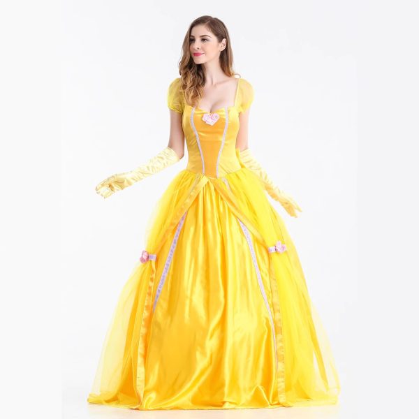 1 (6) Adult Yellow Beast Princess Belle Costume Halloween Cosplay Masquerade Bell Court Queen Roles Sui