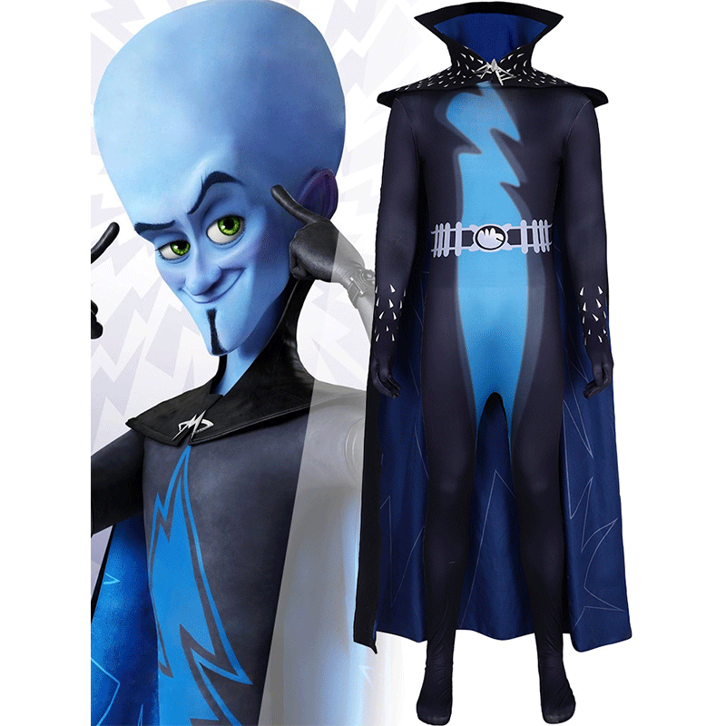 Halloween Carnival Adult Megamind Cosplay Costume Anime Movie Superhero Bodysuit With Cape