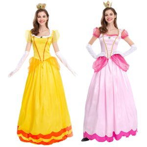 XYYEA Princess Peach Costume Super Mario Dress with Crown Accessories for Women