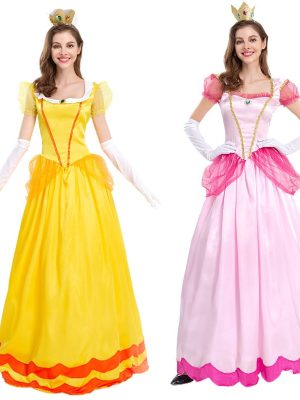 XYYEA Princess Peach Costume Super Mario Dress with Crown Accessories for Women