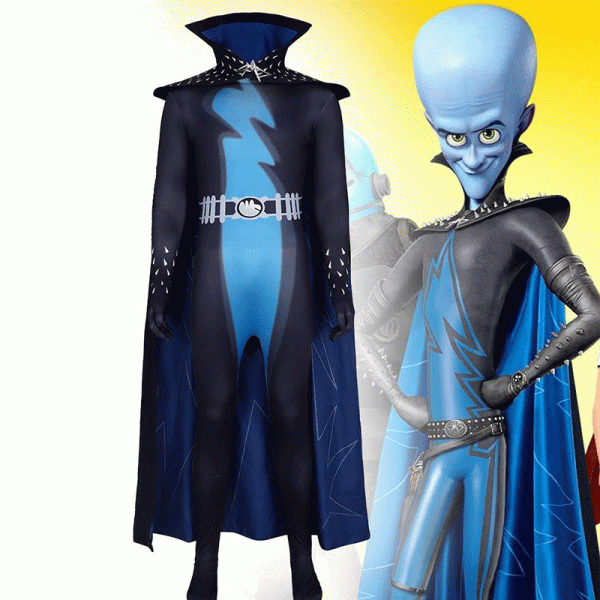 2 Halloween Carnival Adult Megamind Cosplay Costume Anime Movie Superhero Bodysuit With Cape