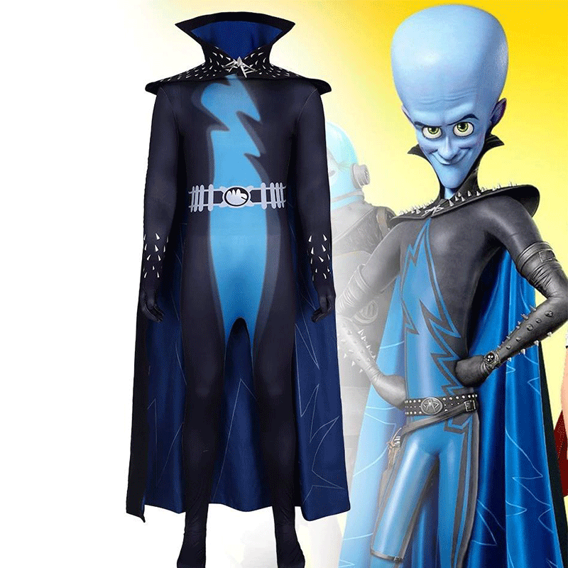 Halloween Carnival Adult Megamind Cosplay Costume Anime Movie Superhero Bodysuit With Cape