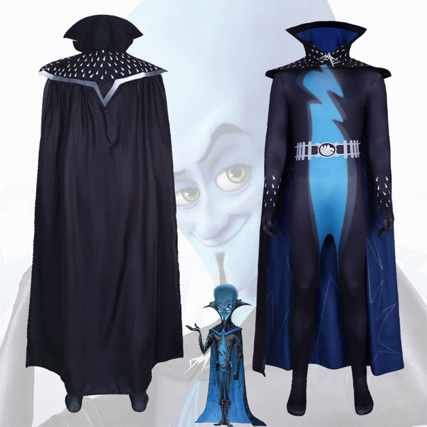 3 Halloween Carnival Adult Megamind Cosplay Costume Anime Movie Superhero Bodysuit With Cape