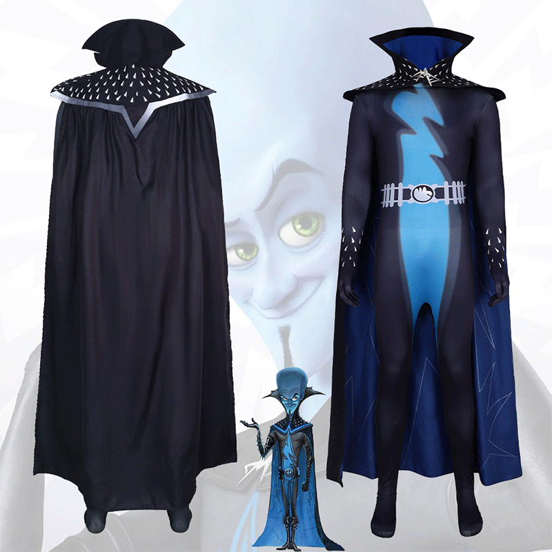 Halloween Carnival Adult Megamind Cosplay Costume Anime Movie Superhero Bodysuit With Cape