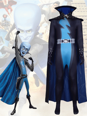 Halloween Carnival Adult Megamind Cosplay Costume Anime Movie Superhero Bodysuit With Cape