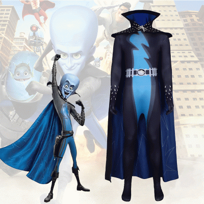 Halloween Carnival Adult Megamind Cosplay Costume Anime Movie Superhero Bodysuit With Cape