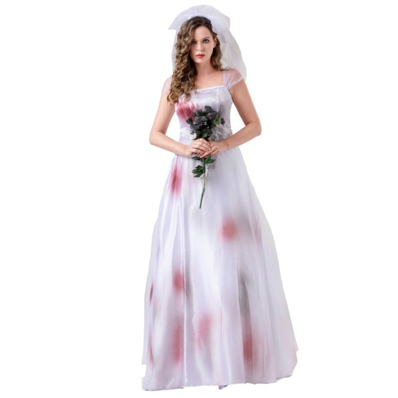 Halloween Cosplay Costumes Women Scary Zombie Corpse Ghost Bride Costume Dress for Adult