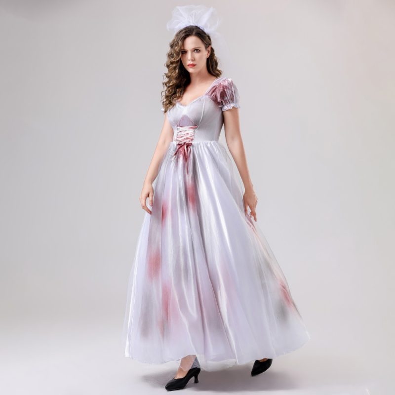 Halloween Cosplay Costumes Women Scary Zombie Corpse Ghost Bride Costume Dress for Adult