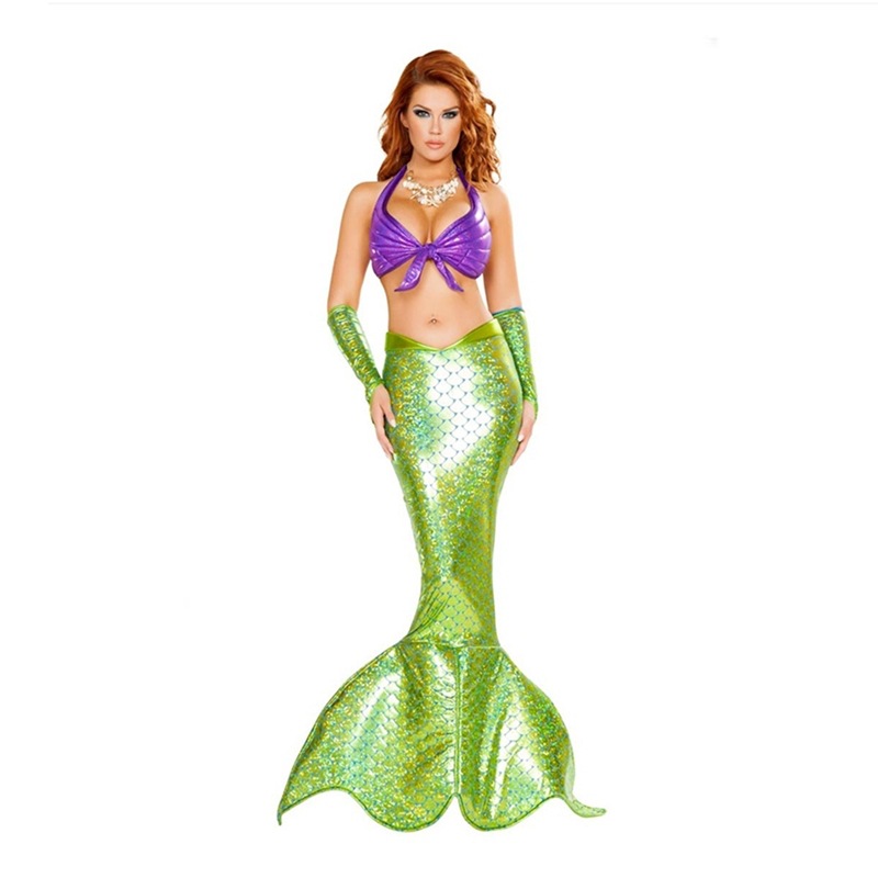 Halloween Costumes Colorful Mermaid Sequin Princess Dress Fishtail Cosplay Mermaid Skirt Kit Adult