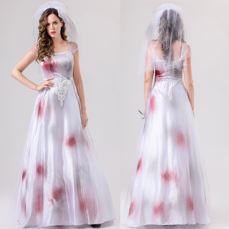 Halloween Cosplay Costumes Women Scary Zombie Corpse Ghost Bride Costume Dress for Adult