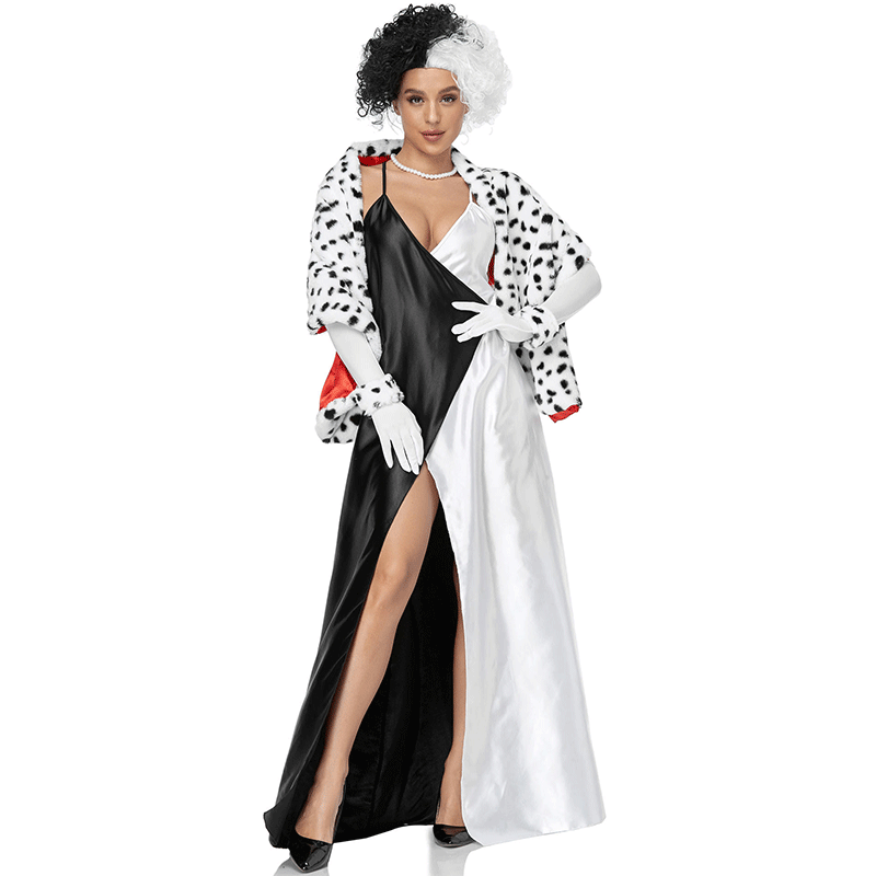 XYYEA Halloween Cruella Spotted Dog Cosplay Halloween Costume Witch Uniform Costume